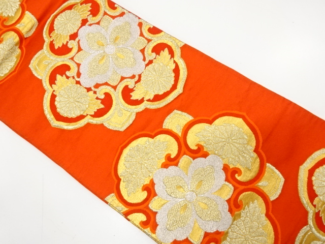 JAPANESE KIMONO / ANTIQUE FUKURO OBI / SILK / WOVEN FLOWER CREST